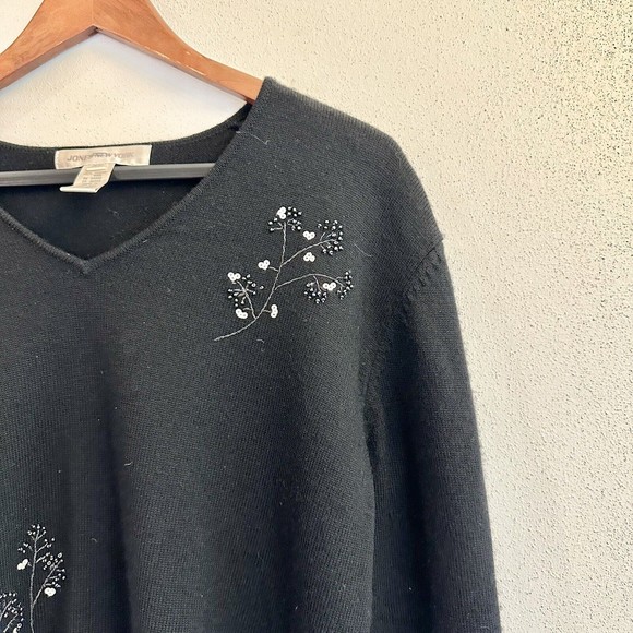 VTG 90s Black Jones New York BOHO beaded tree branch pullover wool sweater SZ XL - Picture 3 of 7